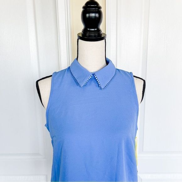Cece Size Small Sky Baby Blue Fancy Laced Collar Sleeveless Top Silver Button - Picture 3 of 16